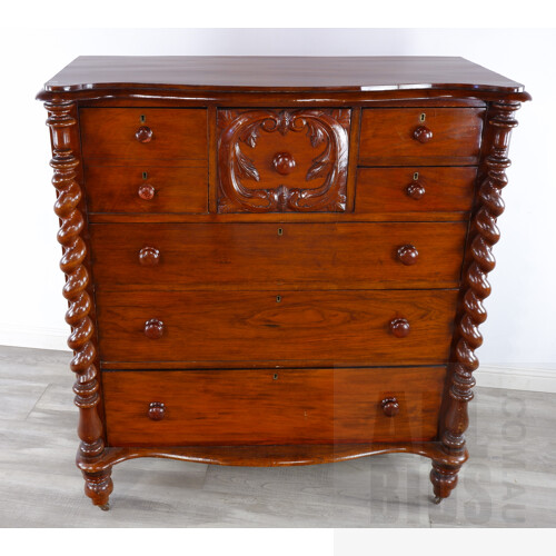 Antique Cedar Chest of Drawers with Barley Twist Support Columns, Late 19th Century