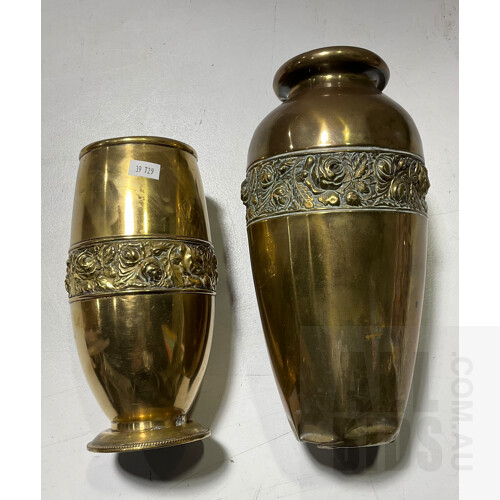 Two Beldray Brass Vases With Decorative Roses Motif