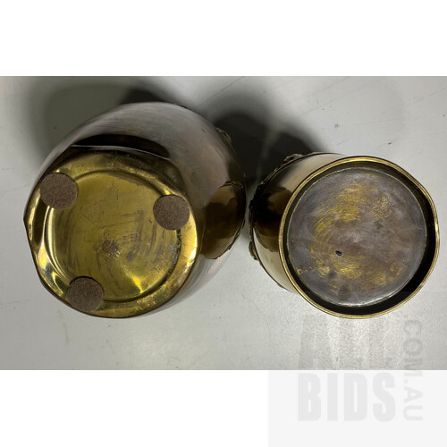 Two Beldray Brass Vases With Decorative Roses Motif