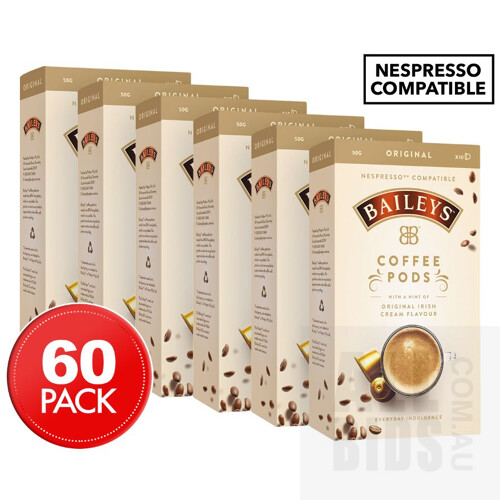 6 x Baileys Original Nespresso Compatible Coffee Pods 10-Pack - Lot Of 12 -ORP $348.00