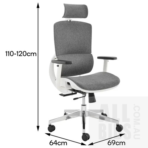Ergolux Emerson Office Chair (White Frame, Grey) - ORP $279