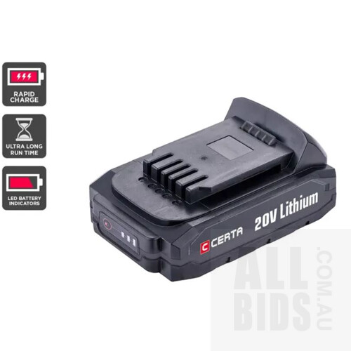 Certa 2 x Powerpluse 20V Lithium Batterys And Certa Hand Tool Battery Fast Charger 20V - ORP $119.97