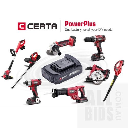 Certa 2 x Powerpluse 20V Lithium Batterys And Certa Hand Tool Battery Fast Charger 20V - ORP $119.97