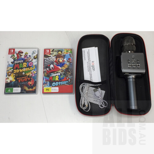 Super Mario 3D World + Bowsers Fury, Super Mario Odyssey, and a Blueooth Karaoke Mic - ORP $145.99