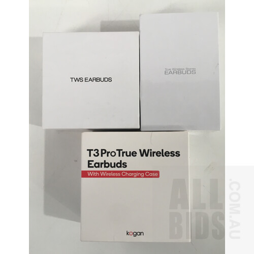 Kogan W9 True Wireless Earphones - Kogan W6 True Wireless Earphones - Kogan T3 Pro True Wireless Earbuds - Lot Of Three