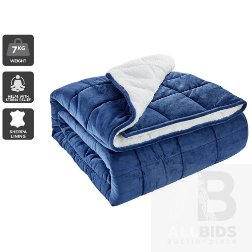 Ovela Weighted Sherpa Blanket (Navy, 7 KG) - ORP $79.99