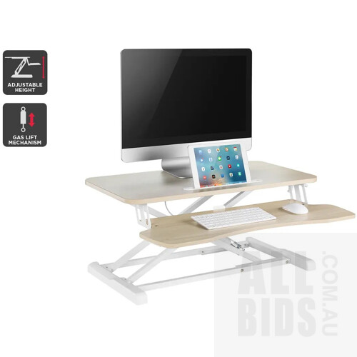 Ergolux Pro Height Adjustable Sit Stand Desk Riser (Medium, Oak/White) - ORP $179