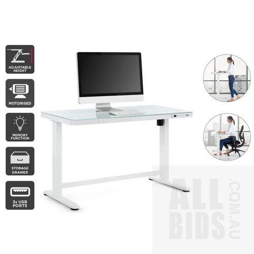 Ergolux Sorrento Electric Standing Desk (White, Glass) - ORP $549.00