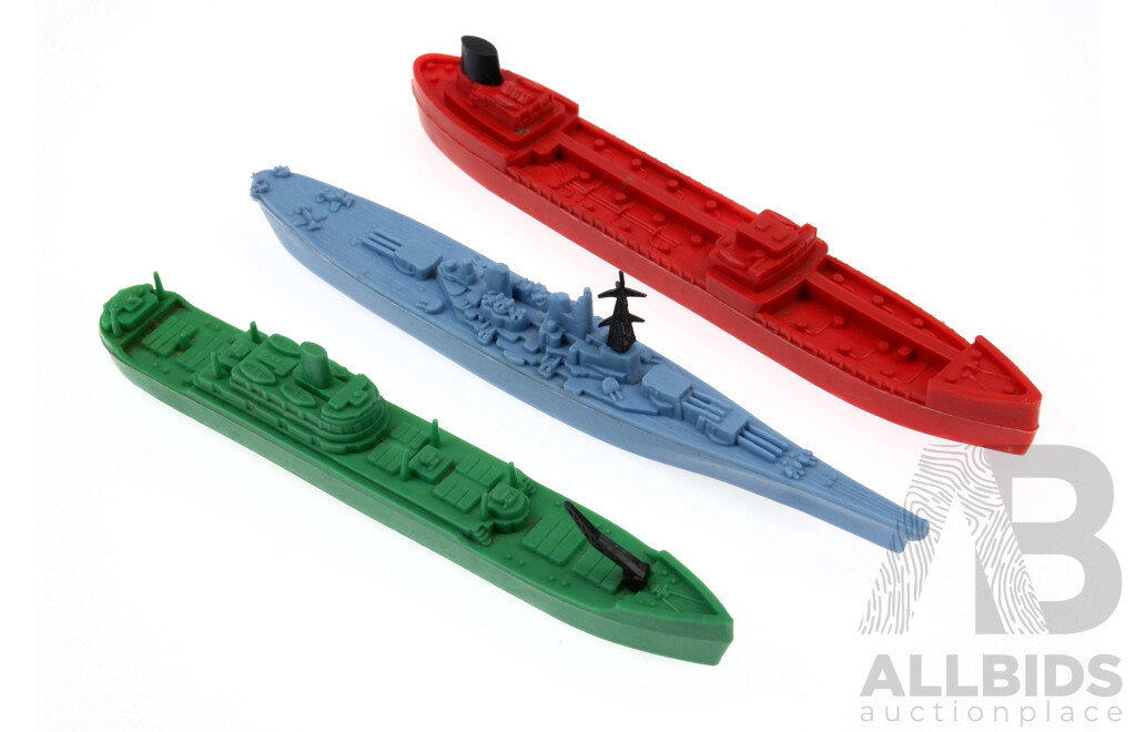 Three Vintage Plastic Ship Cereal Toys