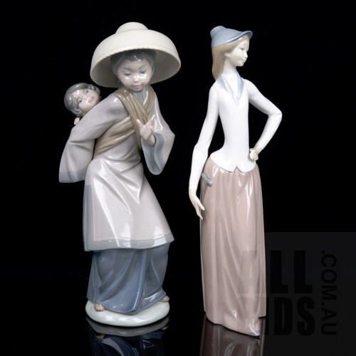 Lladro Asian Woman Carrying Child with Another Nao Figure