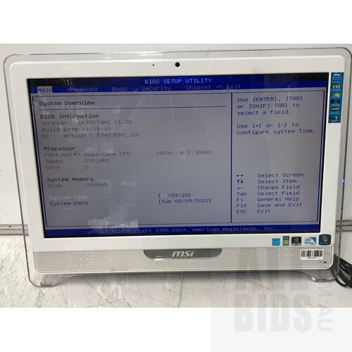 MSI (MS-6657) Intel Pentium (T4500) 2.30GHz CPU 21-Inch All-In-One Computer