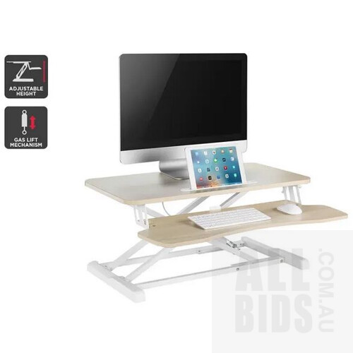 Ergolux Pro Height Adjustable Sit Stand Desk Riser (Medium, Oak/White) - ORP $139.00