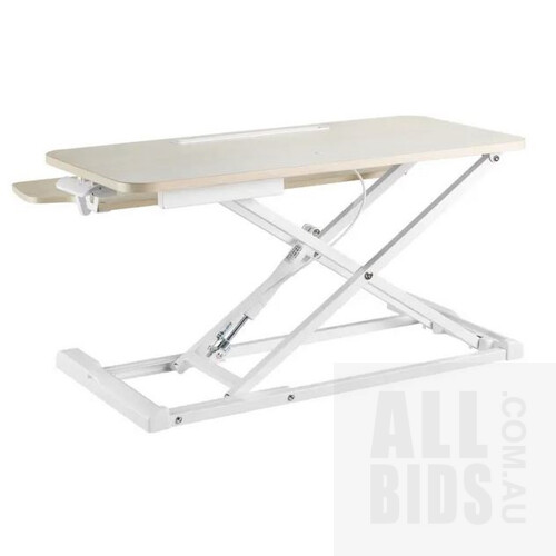 Ergolux Pro Height Adjustable Sit Stand Desk Riser (Medium, Oak/White) - ORP $139.00