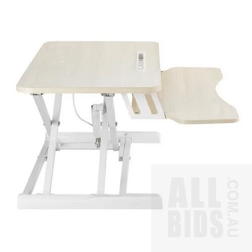 Ergolux Pro Height Adjustable Sit Stand Desk Riser (Medium, Oak/White) - ORP $139.00