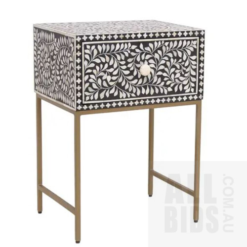 Matt Blatt Pia Bone Inlay Bedside Table (Black/White) - ORP $389.00