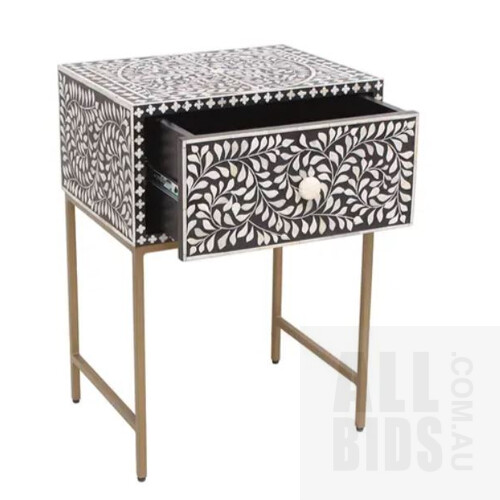 Matt Blatt Pia Bone Inlay Bedside Table (Black/White) - ORP $389.00