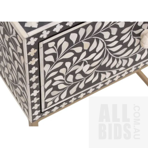 Matt Blatt Pia Bone Inlay Bedside Table (Black/White) - ORP $389.00