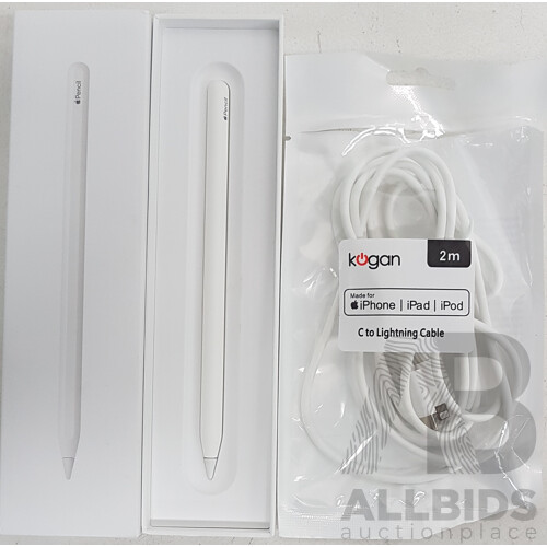 Apple Pencil (2nd Generation) With Apple MFI Certified USB-C to Lightning Cable (2m) - Lot of 2 - Total ORP $218.99