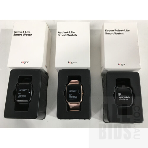 2 x Kogan Active+Lite Smart Watches And 1 x Kogan Pulse+Lite Smart Watch - Lot Of Three