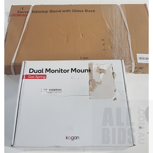 Kogan Dual Monitor Mount and Swivel Tabletop TV Stand with Glass Base - Lot of 2 - ORP $148.99