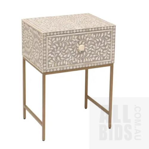 Matt Blatt Pia Bone Inlay Bedside Table (Grey) - ORP $599.00