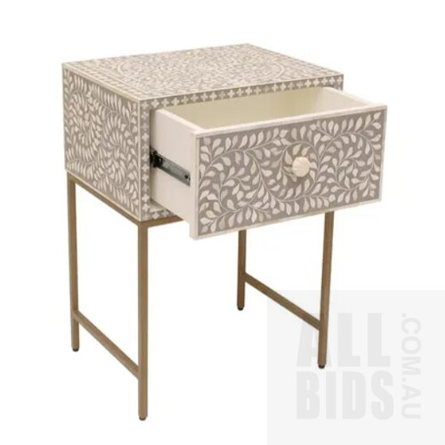 Matt Blatt Pia Bone Inlay Bedside Table (Grey) - ORP $599.00