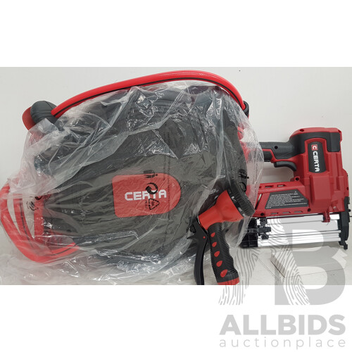 Certa Garden Hose Reel With Sray Gun and Nail and Staple Gun - Lot of 2 - Total ORP $156.98