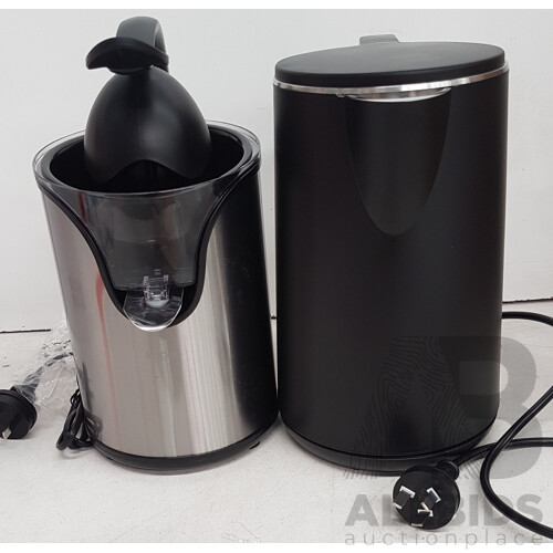 Kogan Citrus Press Juicer and 1.5L Double Walled Kettle - Lot of 2 - Total ORP $146.98