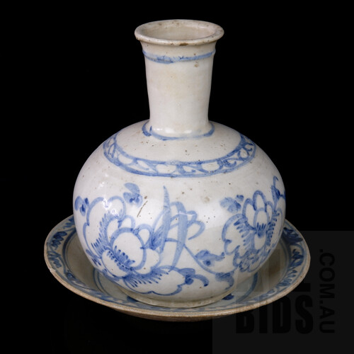 Antique Chinese Blue and White Dish with Antique Chinese Blue and White Vase