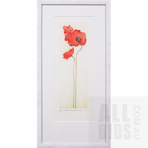 Framed Italian Poppy Etching, 32 x 11 cm (image size), Edition 12/99