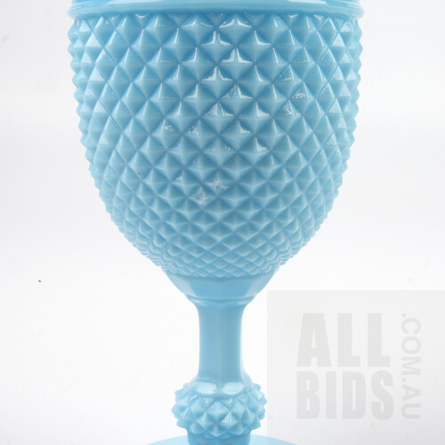 Four Vintage Casa Pupo of London Turquoise Milk Glass Hobnail Goblet