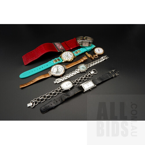Eight Ladies Watches, Including Caddy, Alta Linea, Elite, Capri, Fossil, Gucci, and More
