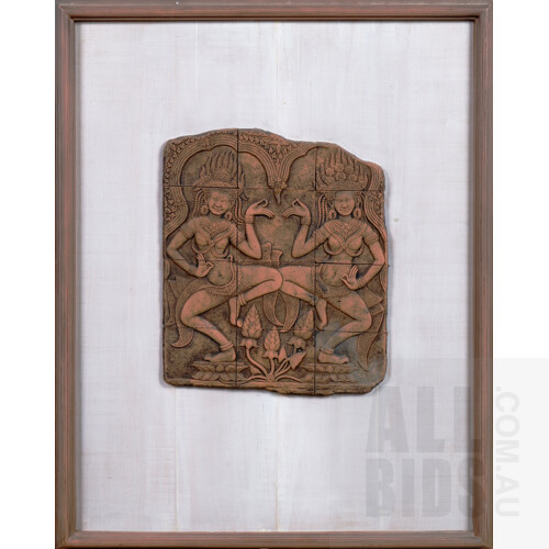 Pair of Clay Temple Reliefs in the Style of Angkor Wat, Largest 30 x 26 cm (2)