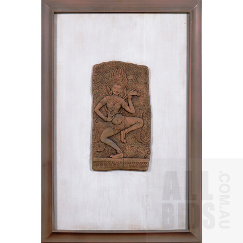 Pair of Clay Temple Reliefs in the Style of Angkor Wat, Largest 30 x 26 cm (2)