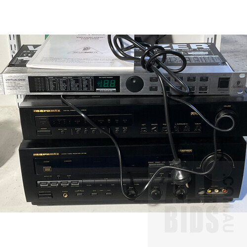 Marantz Digital Processor DP870, Audio/Visual Receiver SR-96, Behringer Virtualizer DSP1000 Digital Effects Processor With Remote, User’s Manual and Hard Cover Quad Book