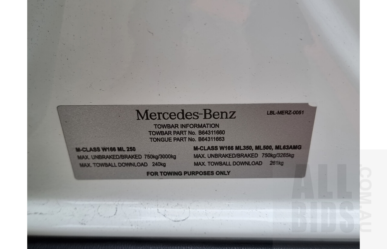 11/2013 Mercedes-Benz ML 250 CDI Bluetec (4x4) 166 4d Wagon Polar White 2.1L Turbo Diesel