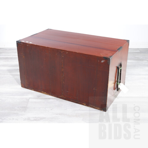 Vintage Japanese Red Lacquered Storage Drawers with Wrought Metal Hardware