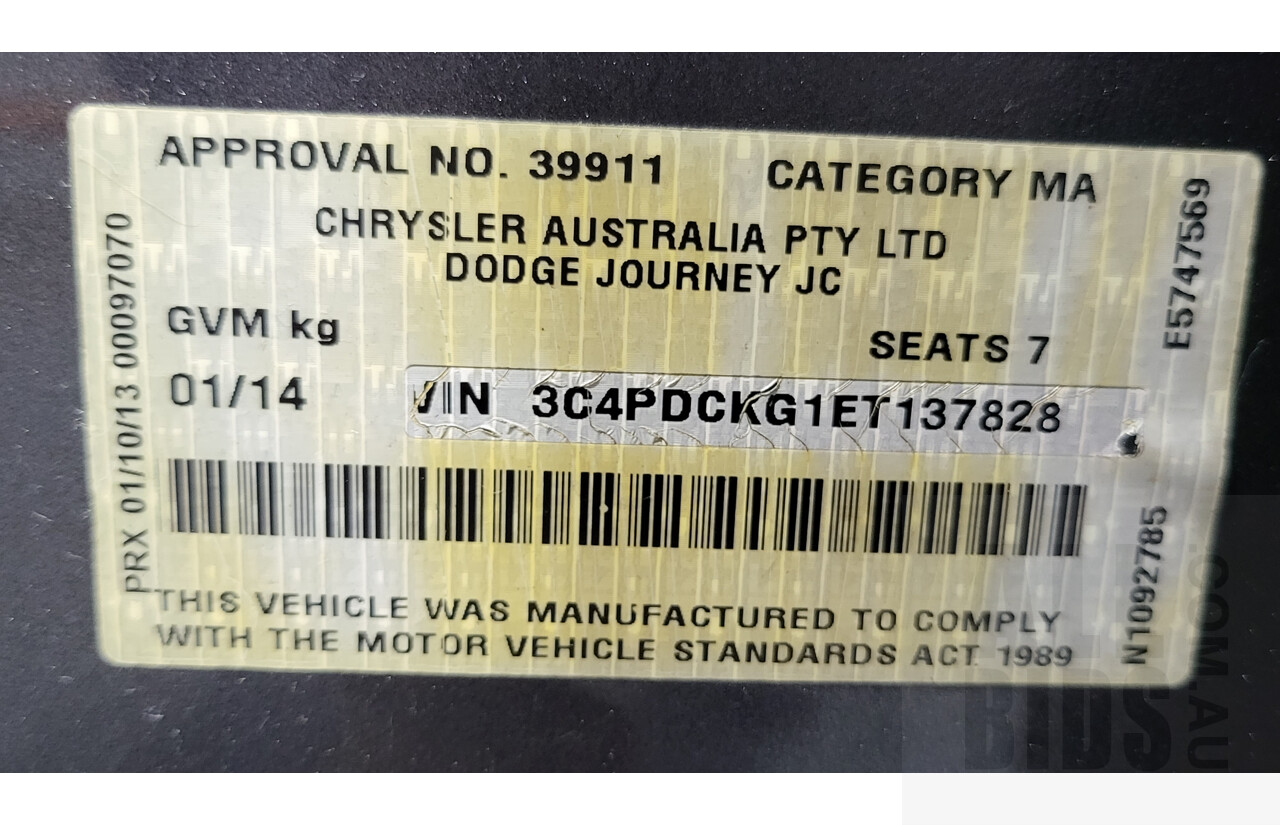 1/2014 Dodge Journey R/T JC MY13 4d Wagon Metallic Grey 3.6L - 7 Seater