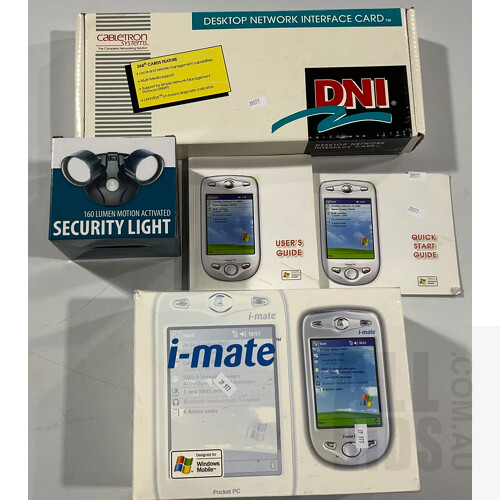 I-Mate Pocket PC Phone, Cabletron Systems Desktop Network Interface Card and 160 Lumen Motion Activated Security Light - All in Original Boxes