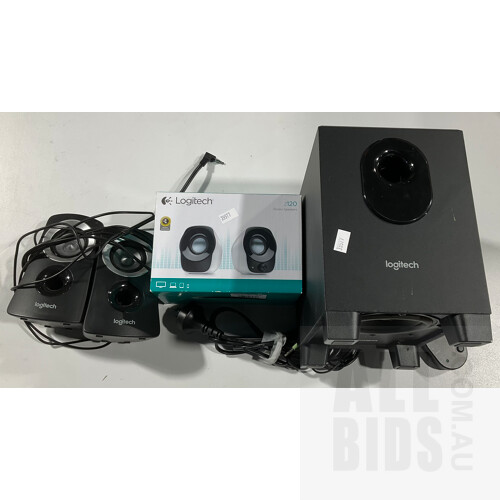 Logitech Speaker System Z313 With Two Smaller Speakers and Pair of Z120 Stereo Speakers in Original Box