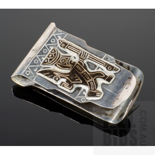 Peruvian Sterling Silver and 18ct Gold Money Clip Portraying an Inca Figure, Inscribed Old Cuzco