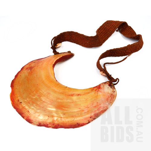 Papua New Guinea Shell Ceremonial Bride Price Moka Kina Shell Necklace with Woven Natural Fiber Band Adorned with Shells