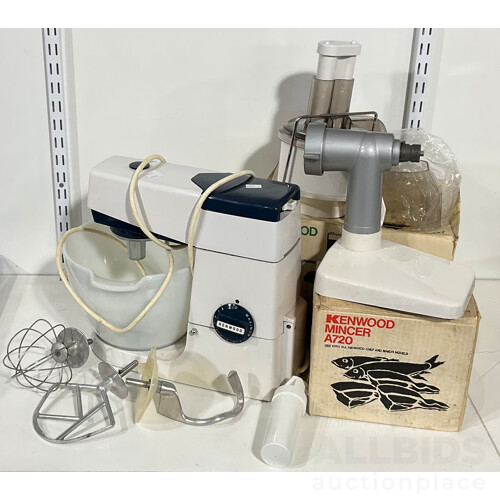 Kenwood Chef Electric Mixer With Three Mixer Attachments, Including Kenwood Mincer A720 and Kenwood Juicer A935 in Original Boxes