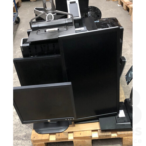 Bulk Lot of Assorted Monitors and Monitor Stands