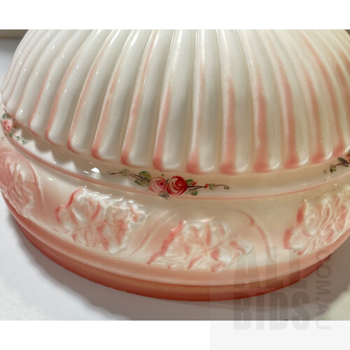 Art Deco Glass Ceiling Light With Hand Painted Rose Detail