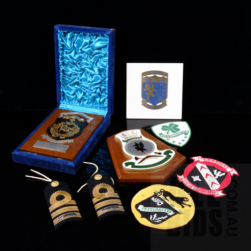 HMAS Perth Plaque, Military Cloth Patches, Pair of Commander Ranks Boards and More