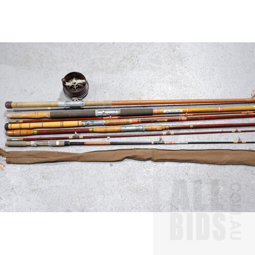 Four Vintage Fishing Rods Including Pastime Power, Alvey, ATS Custom,  Snyder Glas and Genuine Slazenger