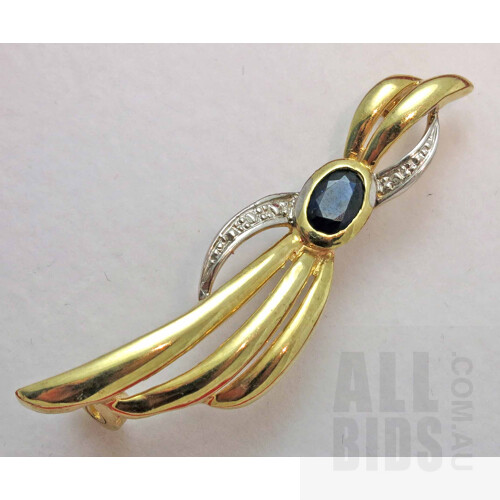 9ct Gold Blue Sapphire Brooch