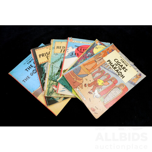 Collection Six Tintin Books Including Tintin and the Picaros, Tintin in Tibet, Prisoners of the Sun and More