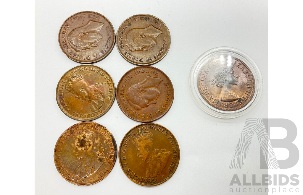 Australian Pennies Including 1944 No Dot, 1920 Plain Penny, 1964 UNC, 1952 Special , 1920 (7)